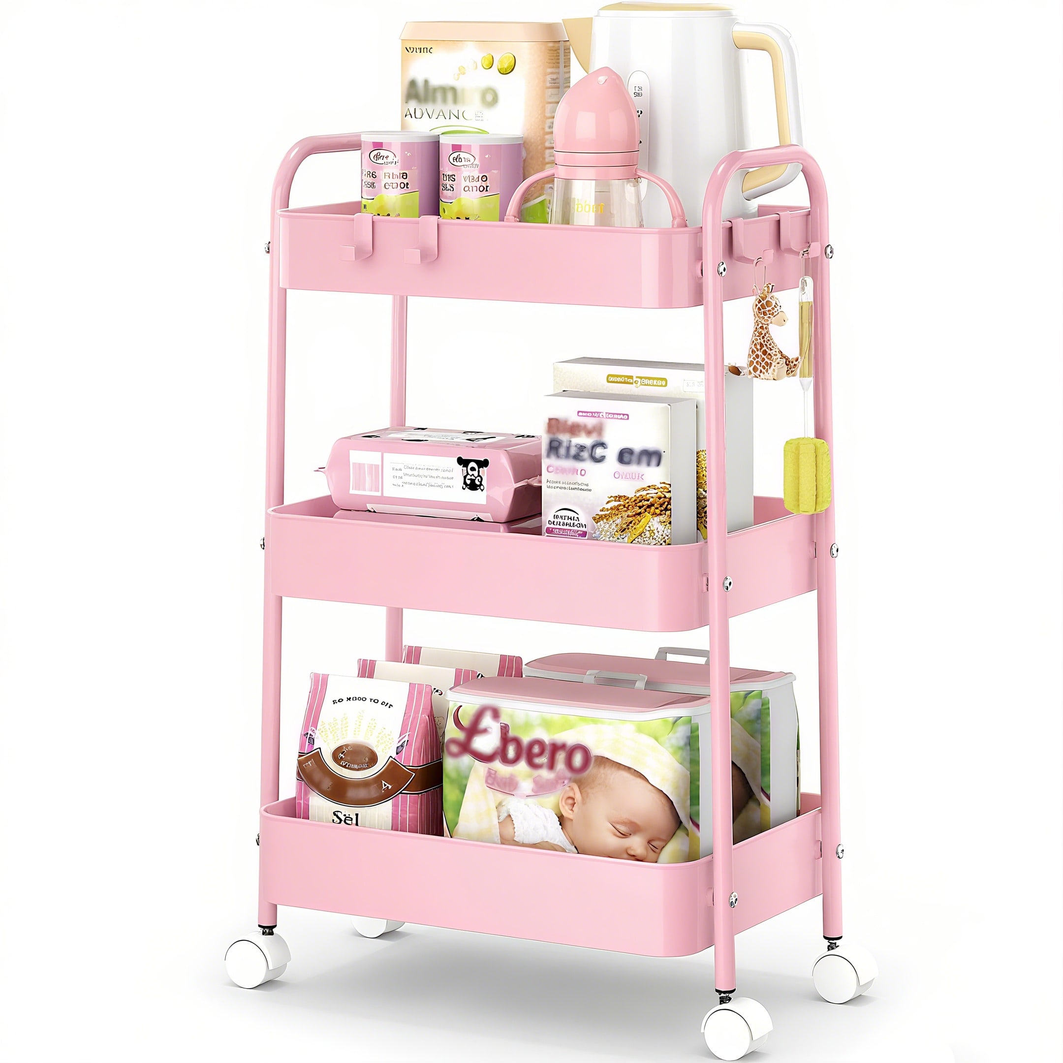 Baby Nursery Office - 3 Tier Metal Rolling Cart With