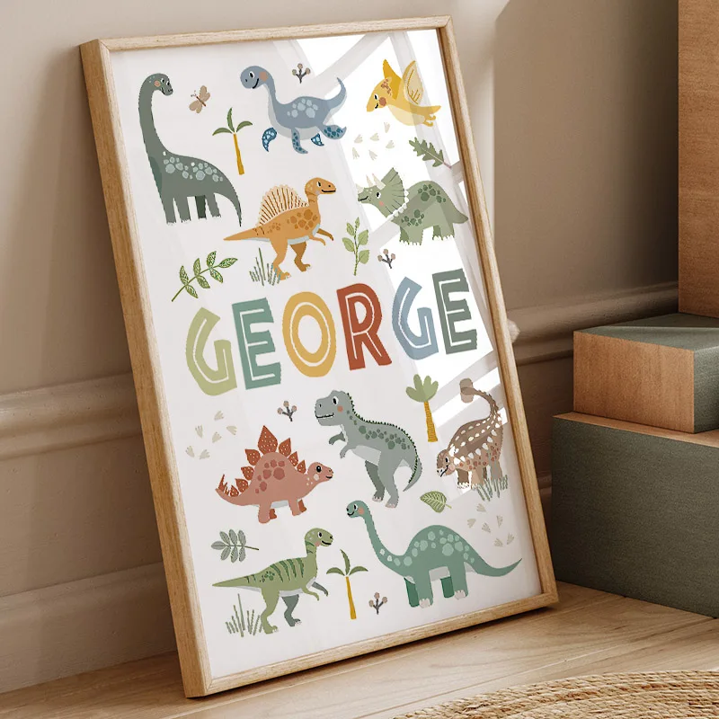 Baby Nursery Wall Art - Cute Dinosaur T-Rex Brachiosaurus Nursery Wall