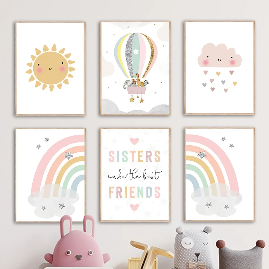 Baby Nursery Hanging Decor - Giraffe Elephant Hot Balloon Sun Rainbow