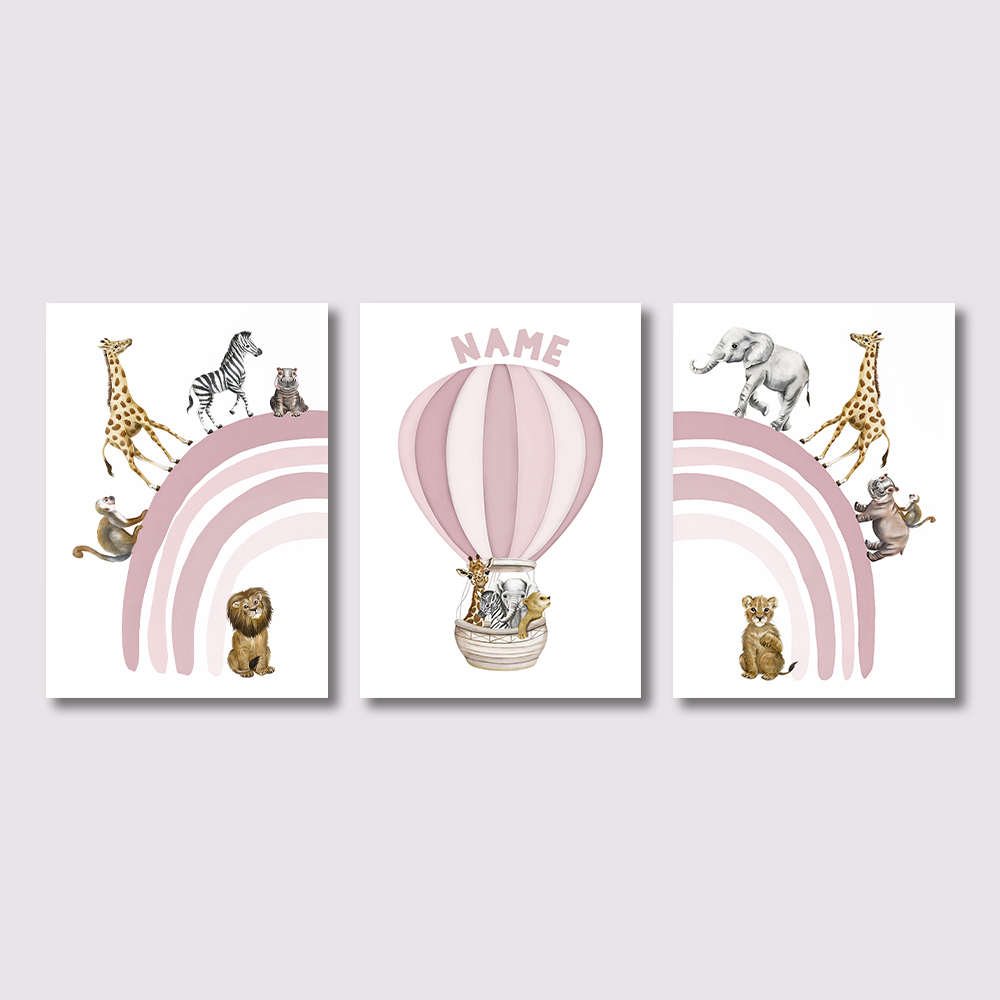 Baby Nursery Decor Girl - 3PCS Safari Animal Nursery Canvas Print,