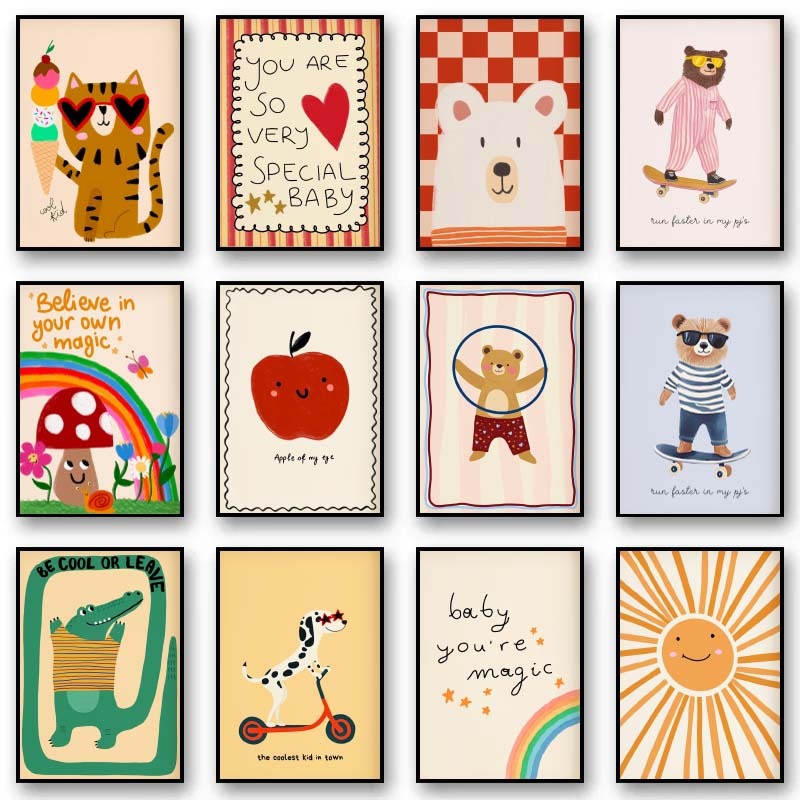 Baby Nursery Wall Art - Animals Poster Prints Nordic Floral Bunnies