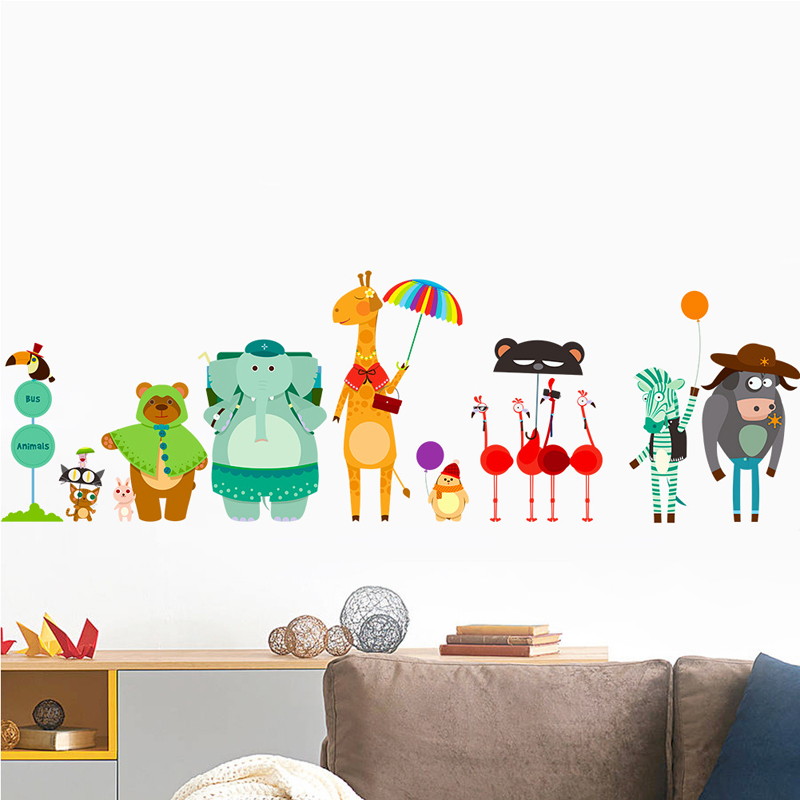 Baby Nursery Zoo Animals - Cartoon Zoo Bus Station Wall Stickers