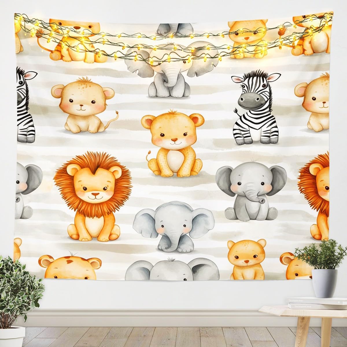 Baby Nursery Zoo Animals - Cute Safari Jungle Animals Tapestry Wall