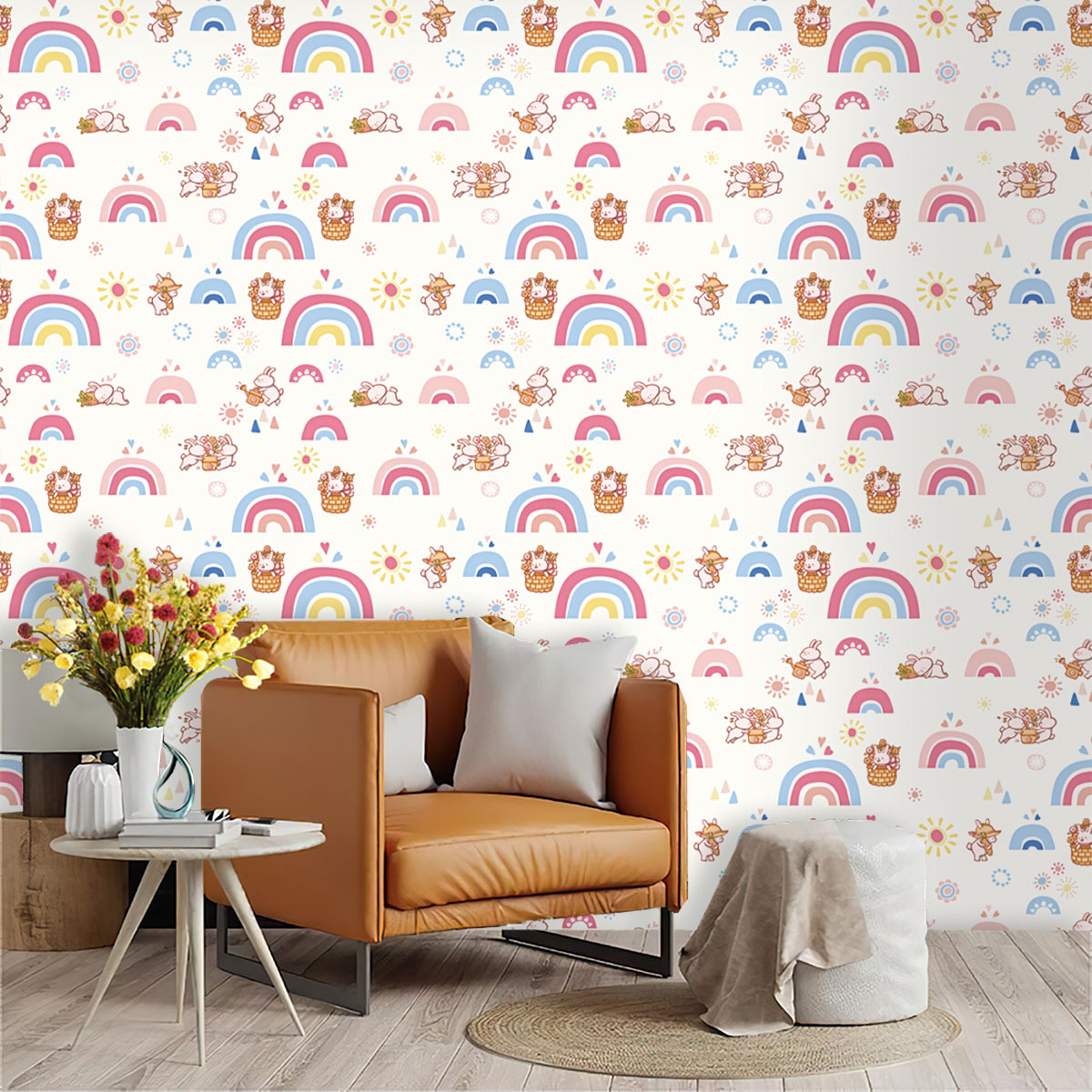 Baby Nursery Peel And Stick Wallpaper - Boho Rainbow Kids Stick and Peel