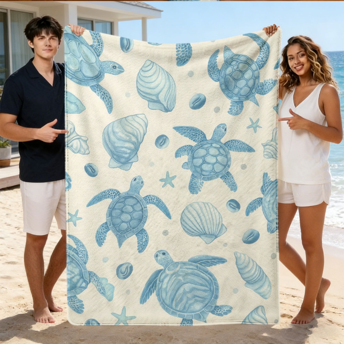 Baby Nursery Themes - Cute Ocean Theme Turtle Beach Blanket