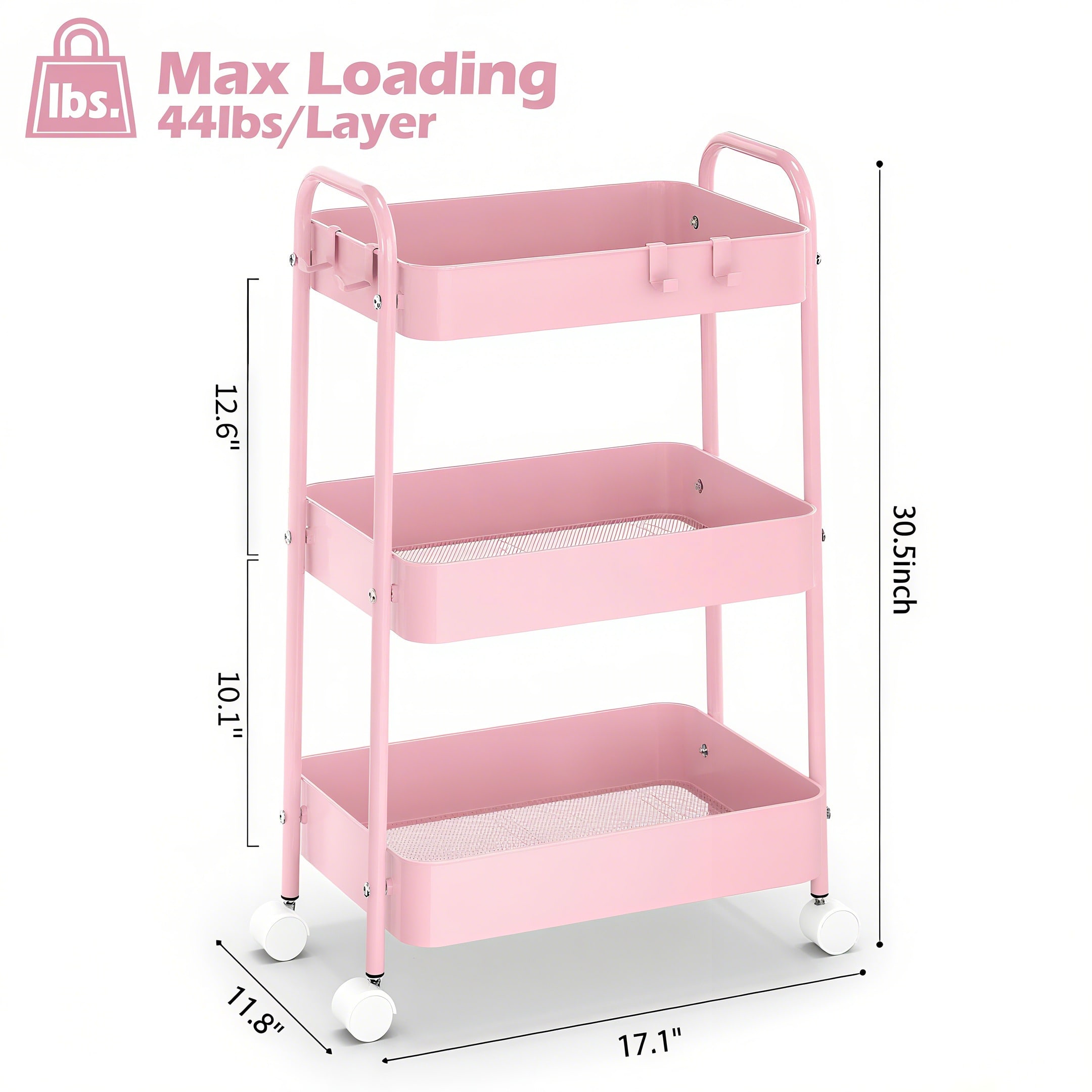 3 Tier Metal Rolling Cart With - Baby Nursery Office ulasan dan harga