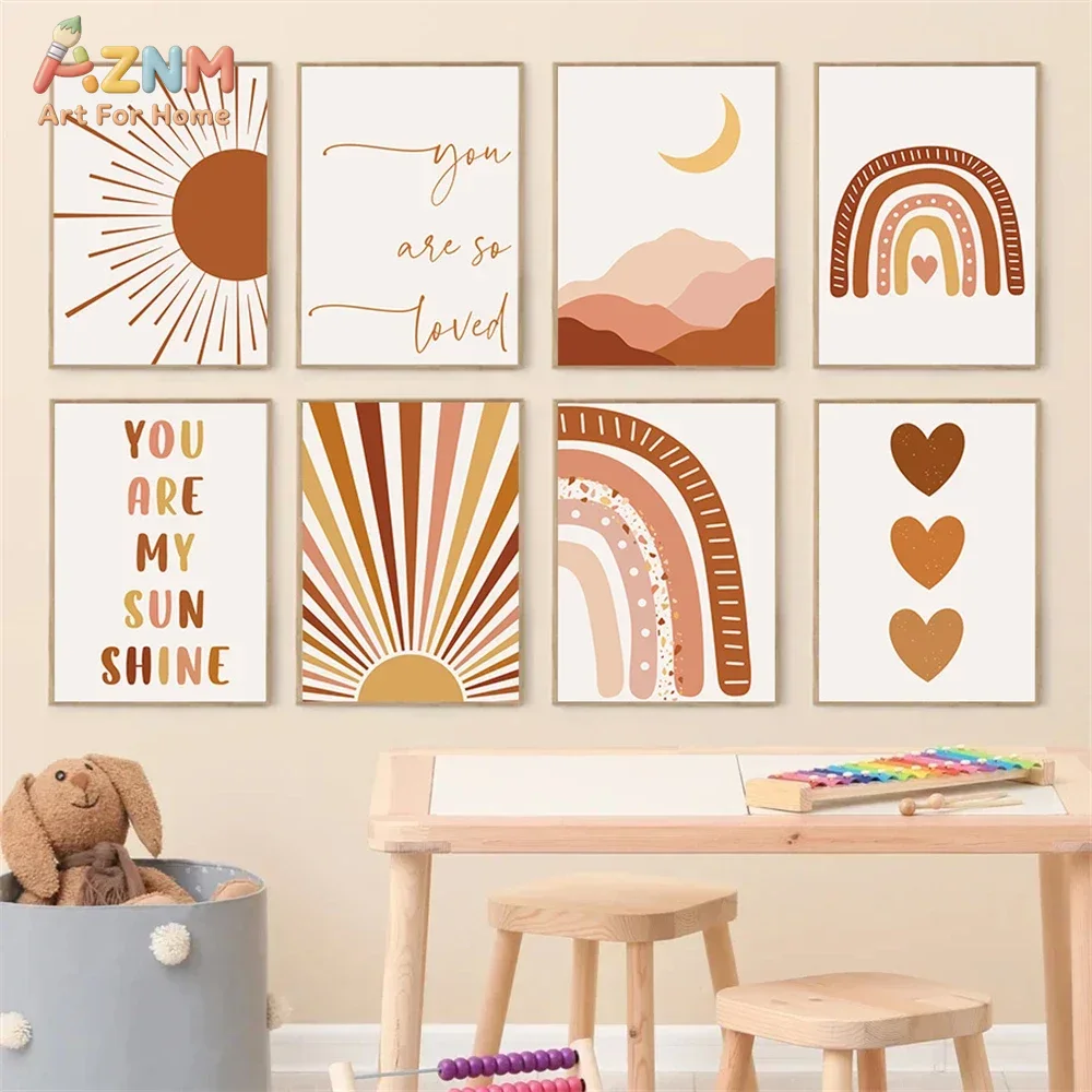 AZNM Boho Sun Moon Rainbow Can - Baby Nursery Wall Art ulasan dan harga