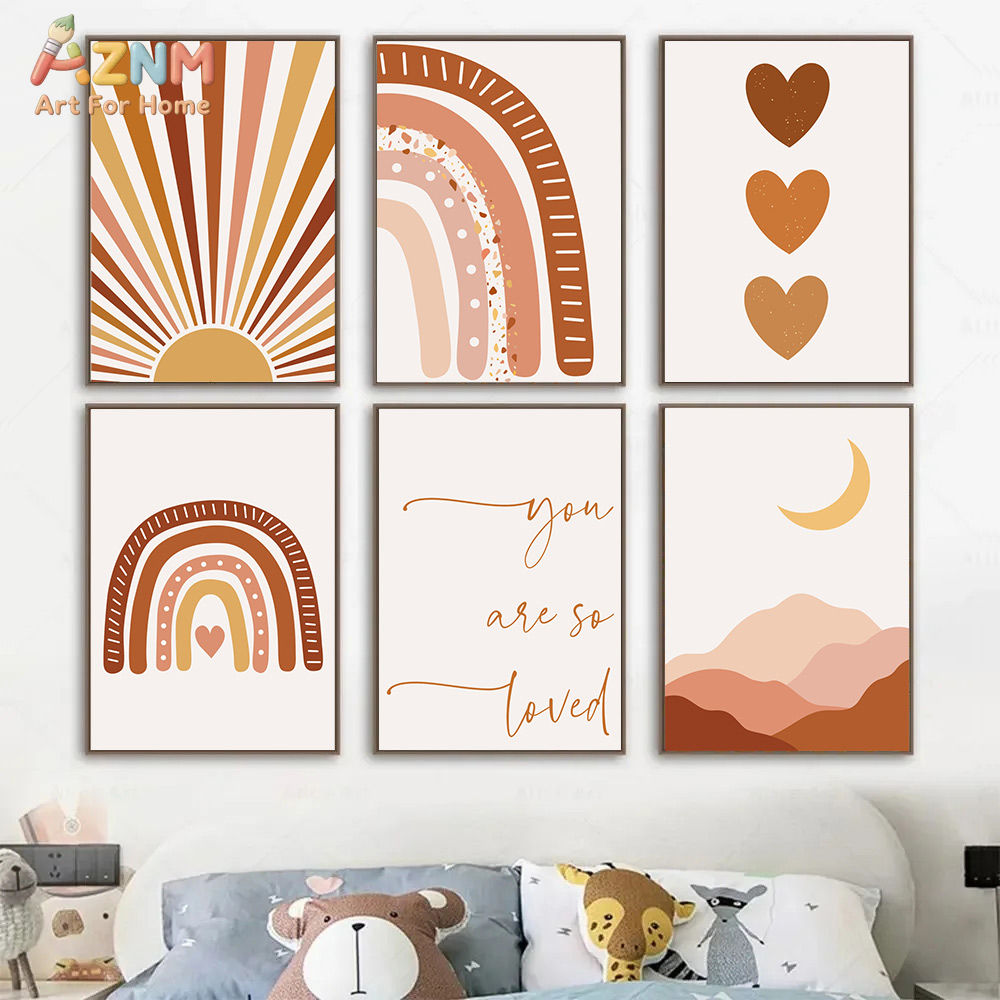 AZNM Boho Sun Moon Rainbow Can - Baby Nursery Wall Art ulasan dan harga