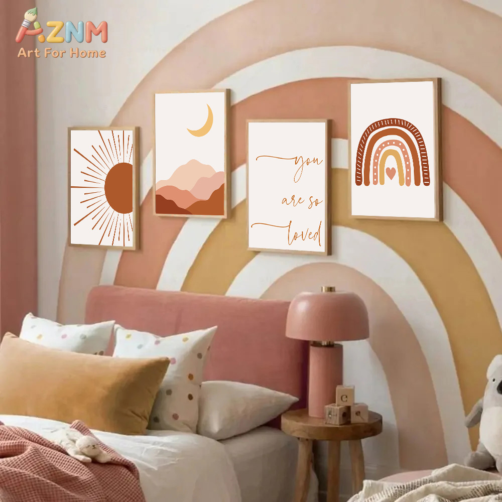 AZNM Boho Sun Moon Rainbow Can - Baby Nursery Wall Art ulasan dan harga