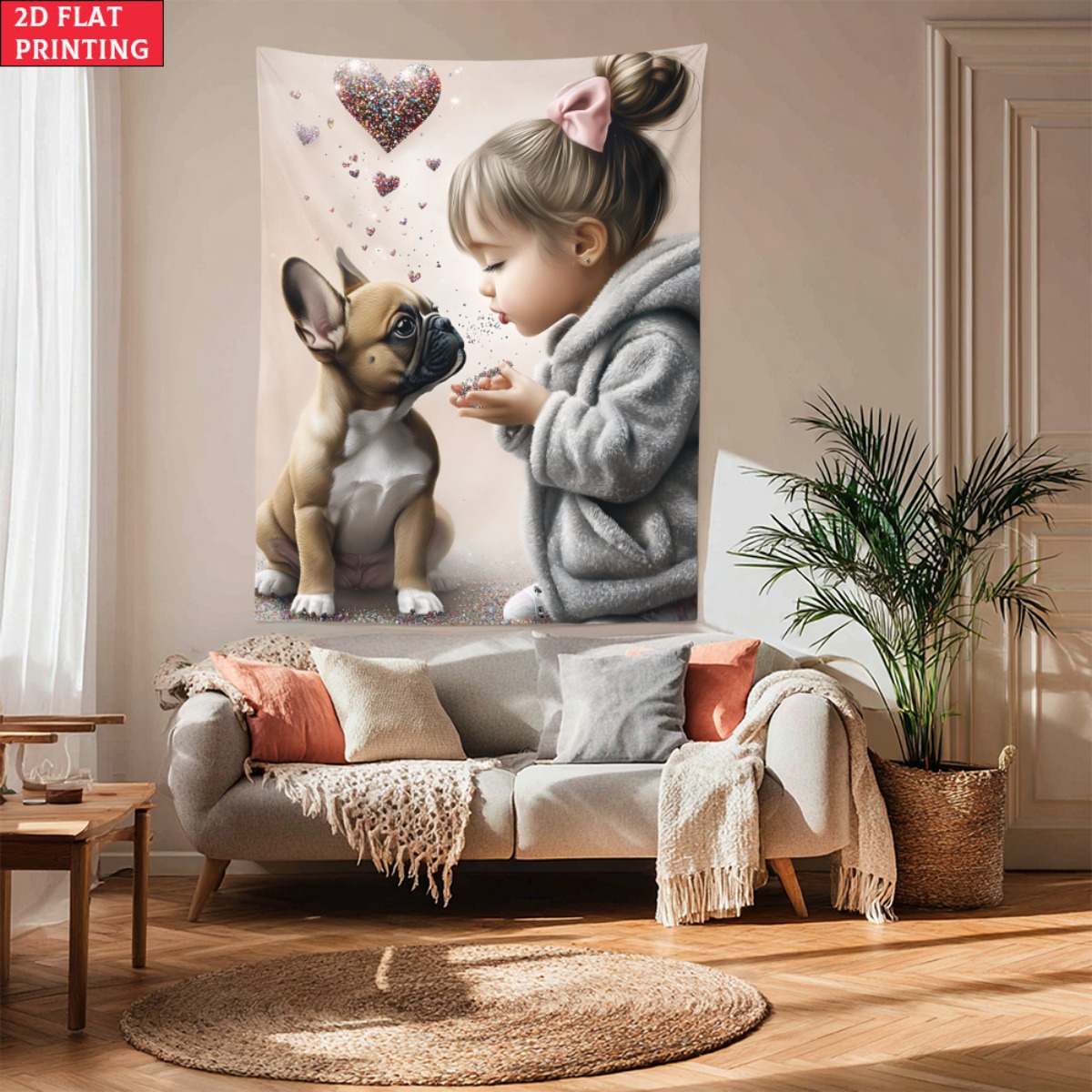 Girl with french bulldog puppy - Baby Nursery Decor Girl ulasan dan harga