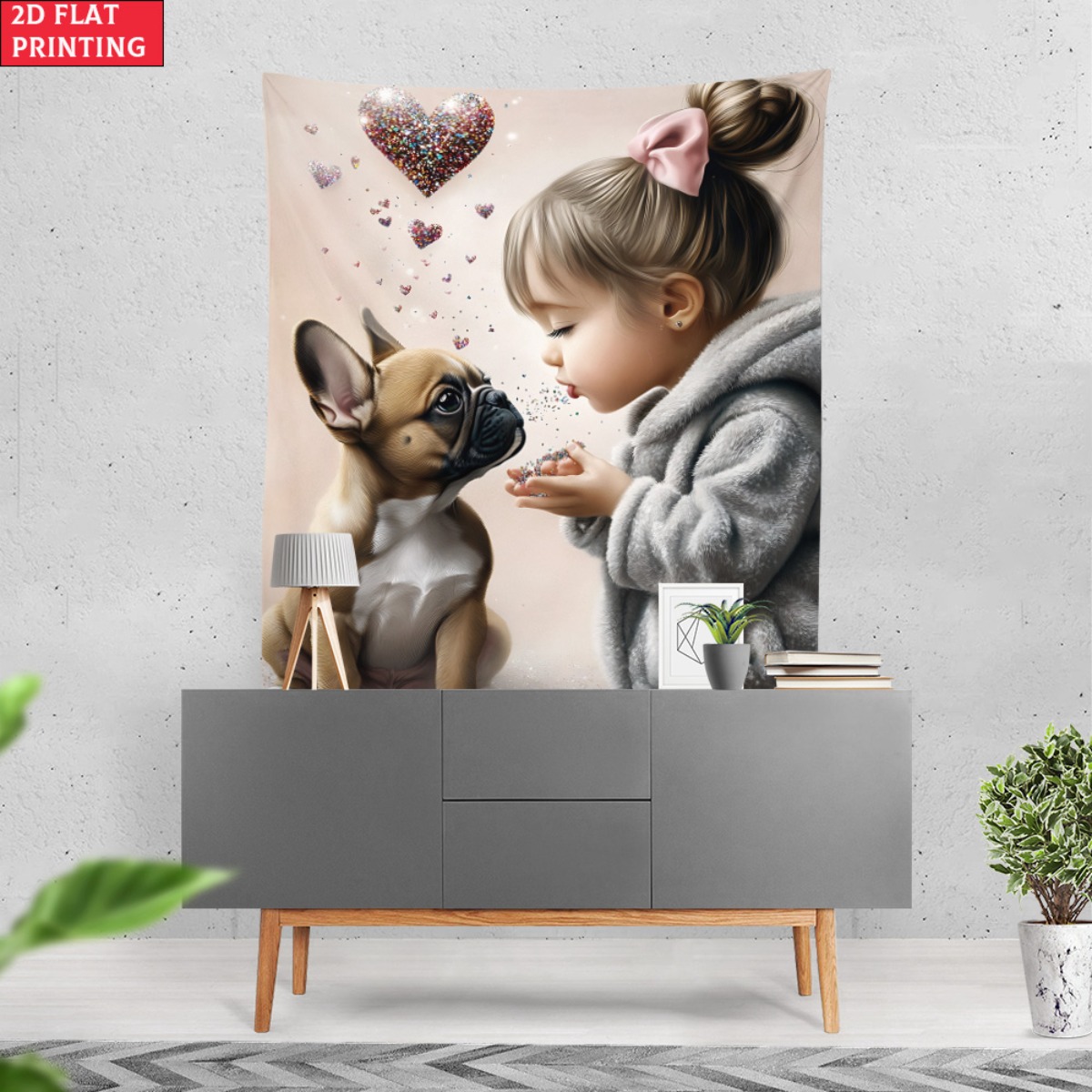 Girl with french bulldog puppy - Baby Nursery Decor Girl ulasan dan harga