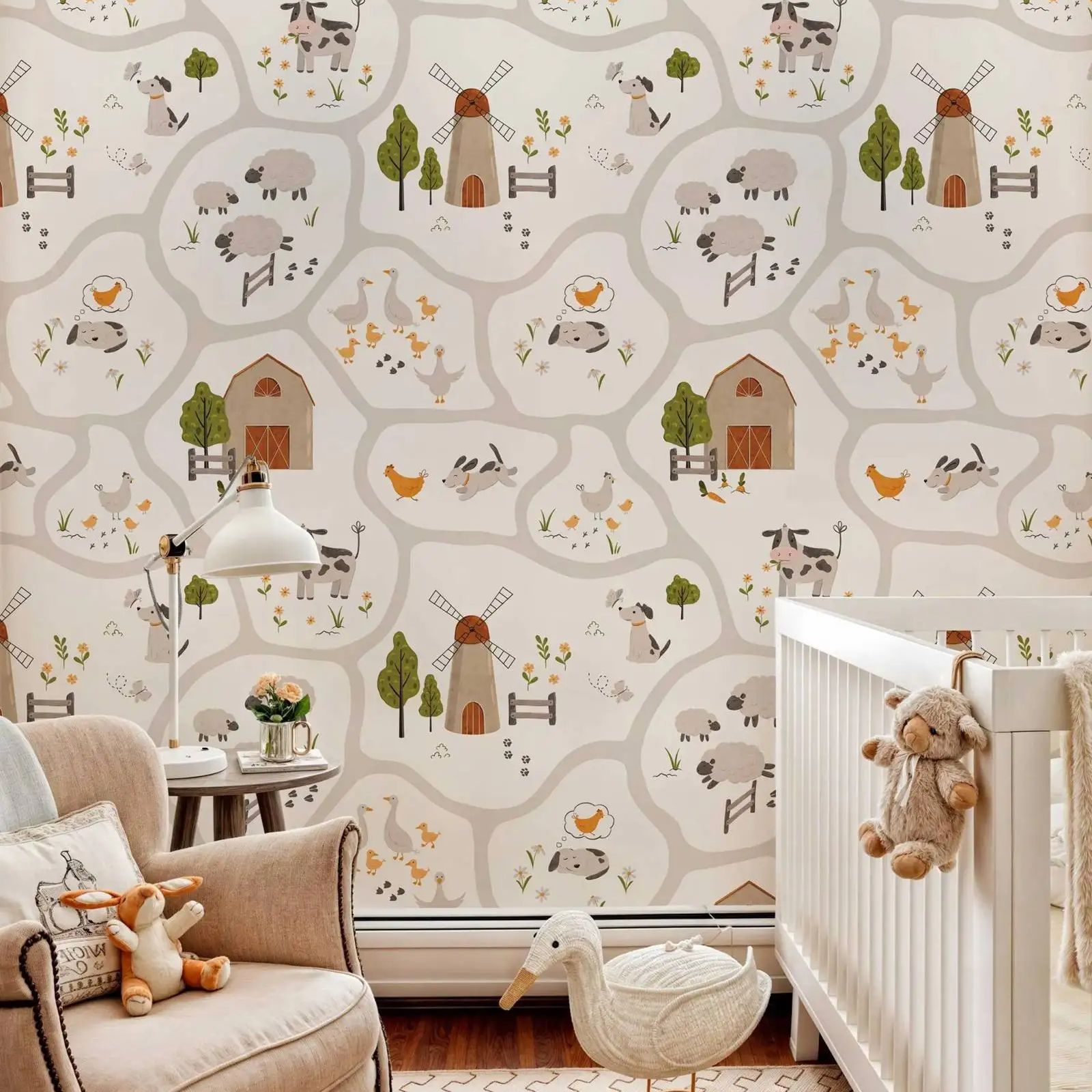 Cute Farm Animals Kids Wallpap - Baby Nursery Peel And Stick Wallpaper ulasan dan harga