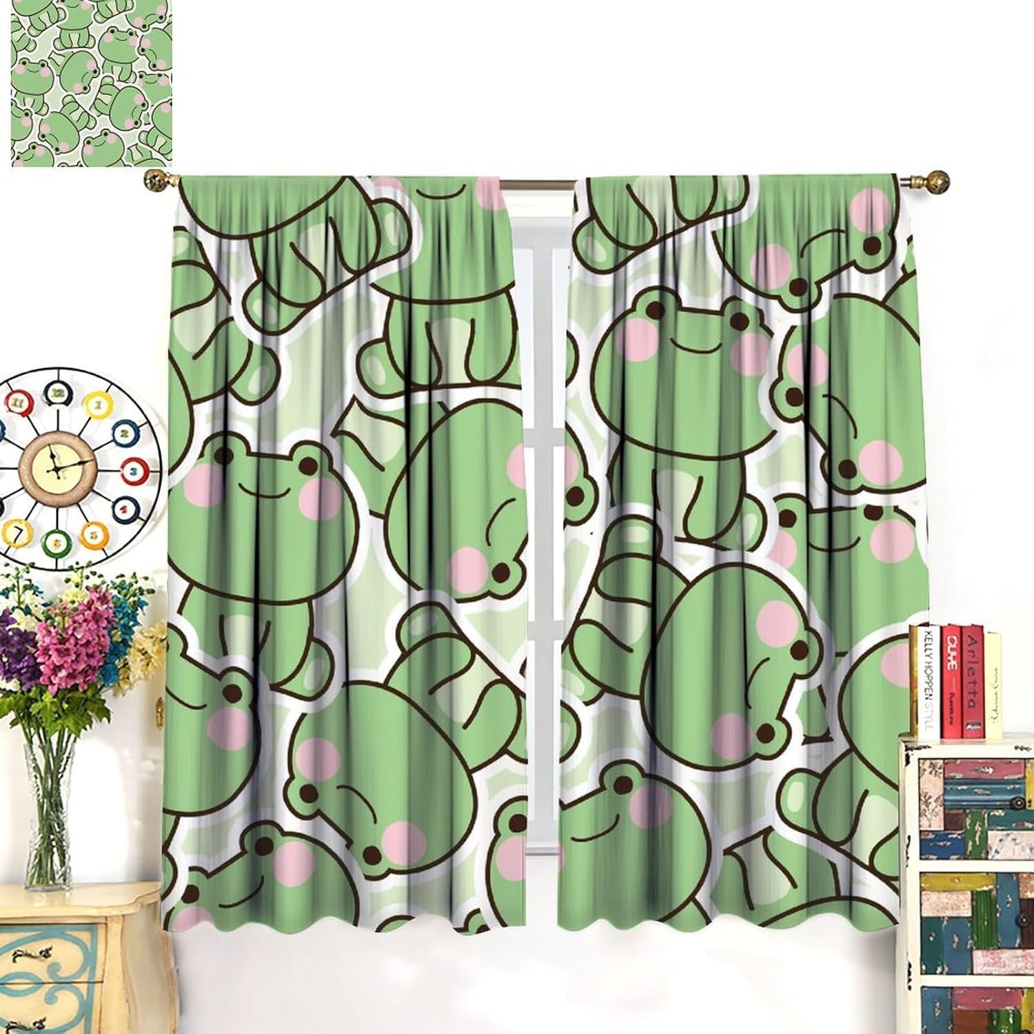 Cute Green Frog Pattern Curtai - Baby Nursery Office ulasan dan harga