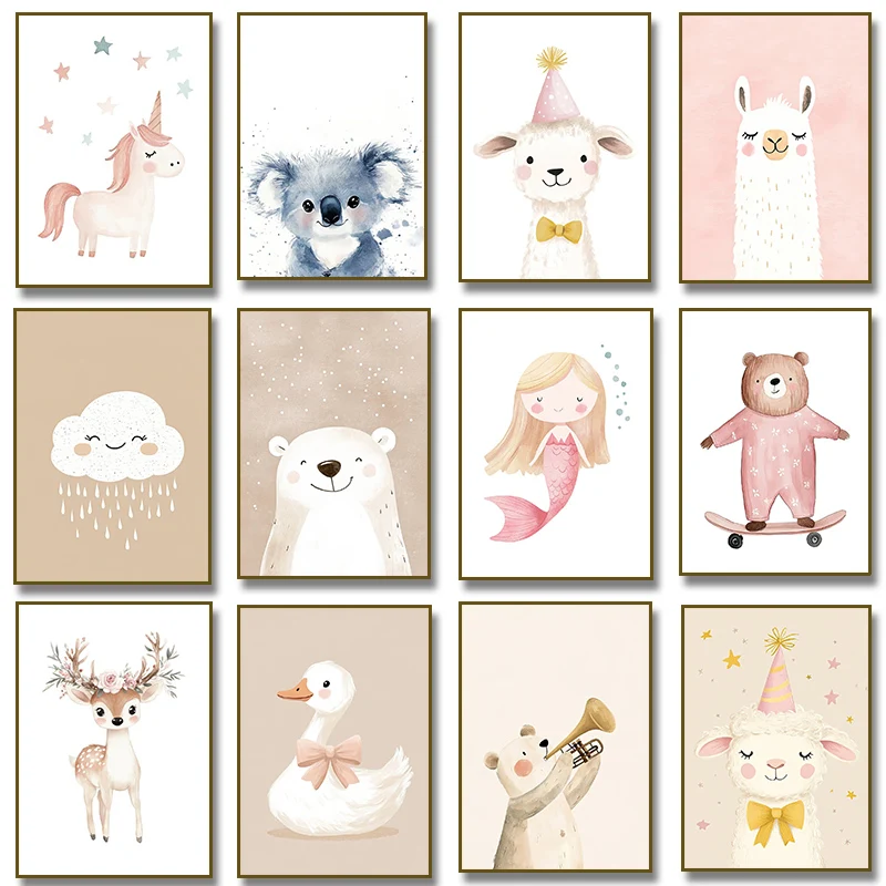 Cute Watercolor Unicorn Mermai - Baby Nursery Wall Art ulasan dan harga