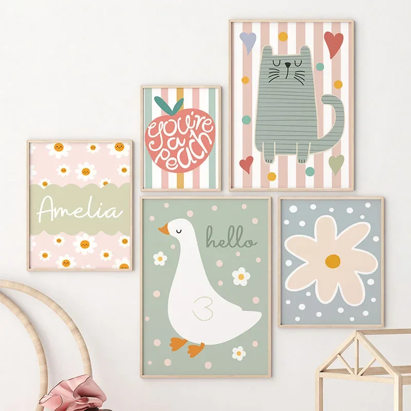Cartoon Cat Duck Bird Apple Cu - Baby Nursery Wall Art ulasan dan harga