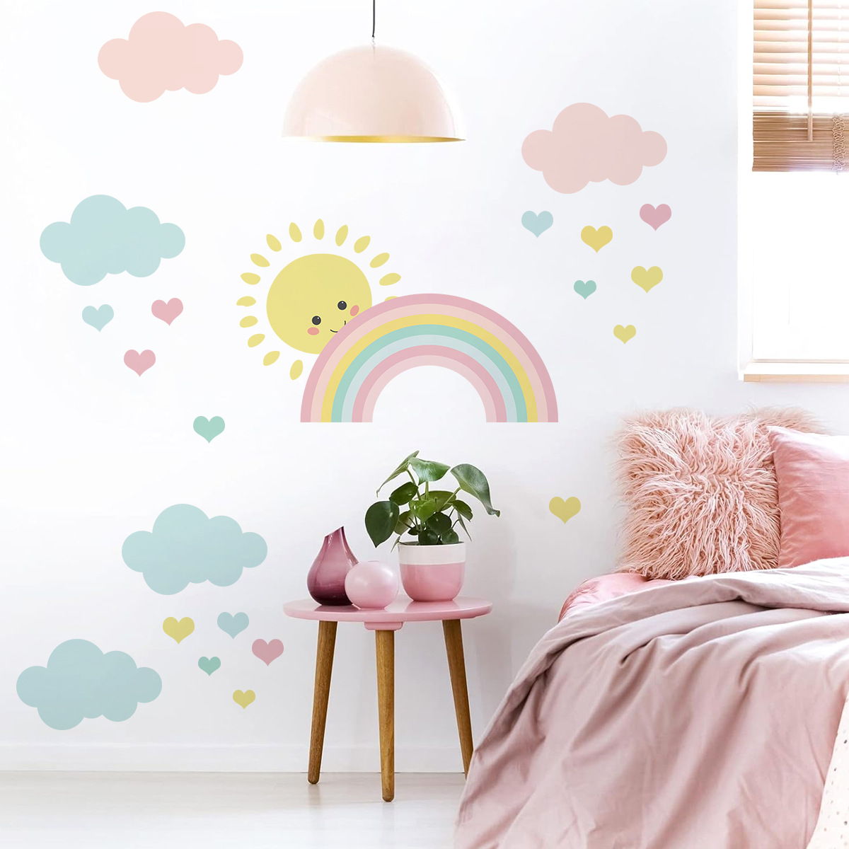 Cartoon Sun Rainbow Clouds Wal - Baby Nursery Decor Girl ulasan dan harga