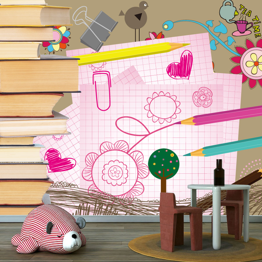 Cartoon Books Drawing Easy to  - Baby Nursery Peel And Stick Wallpaper ulasan dan harga