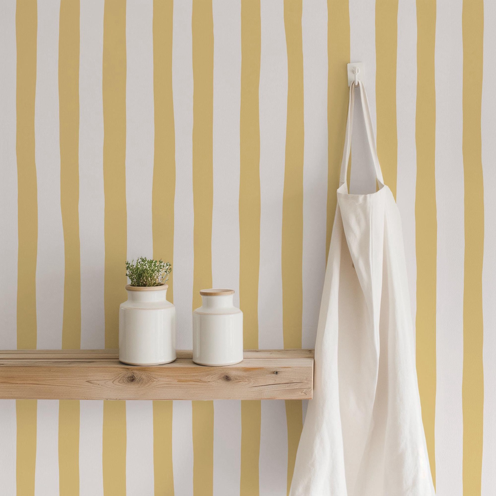 Sunshine Yellow Wobbly Stripes - Baby Nursery Peel And Stick Wallpaper ulasan dan harga