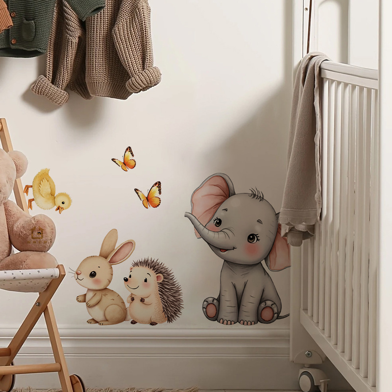 Cartoon Animal Wall Sticker -  - Baby Nursery Wall Art ulasan dan harga