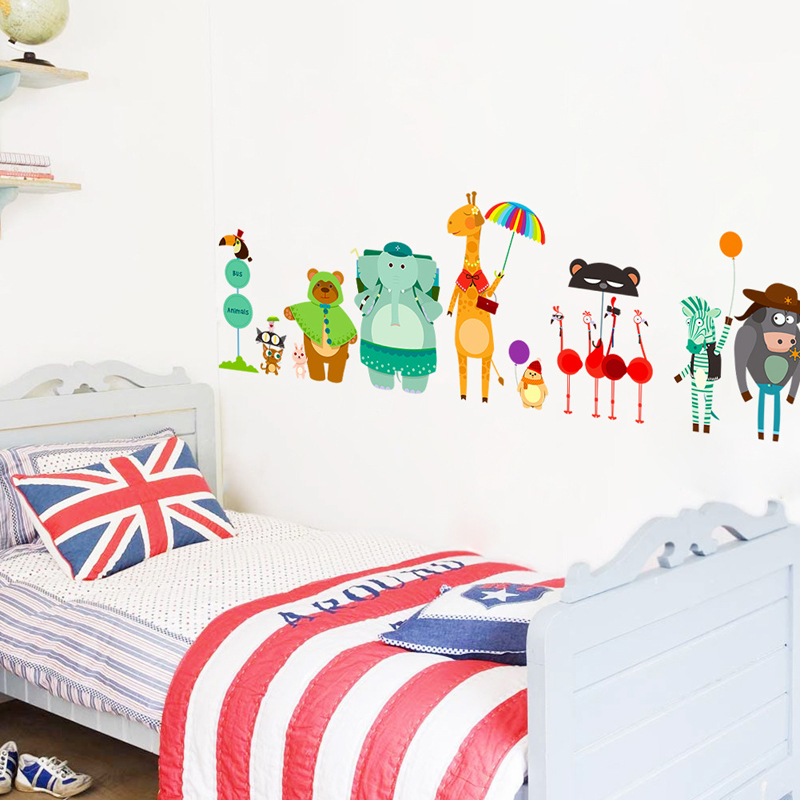 Cartoon Zoo Bus Station Wall S - Baby Nursery Zoo Animals ulasan dan harga