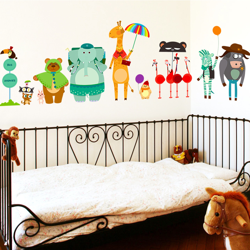 Cartoon Zoo Bus Station Wall S - Baby Nursery Zoo Animals ulasan dan harga