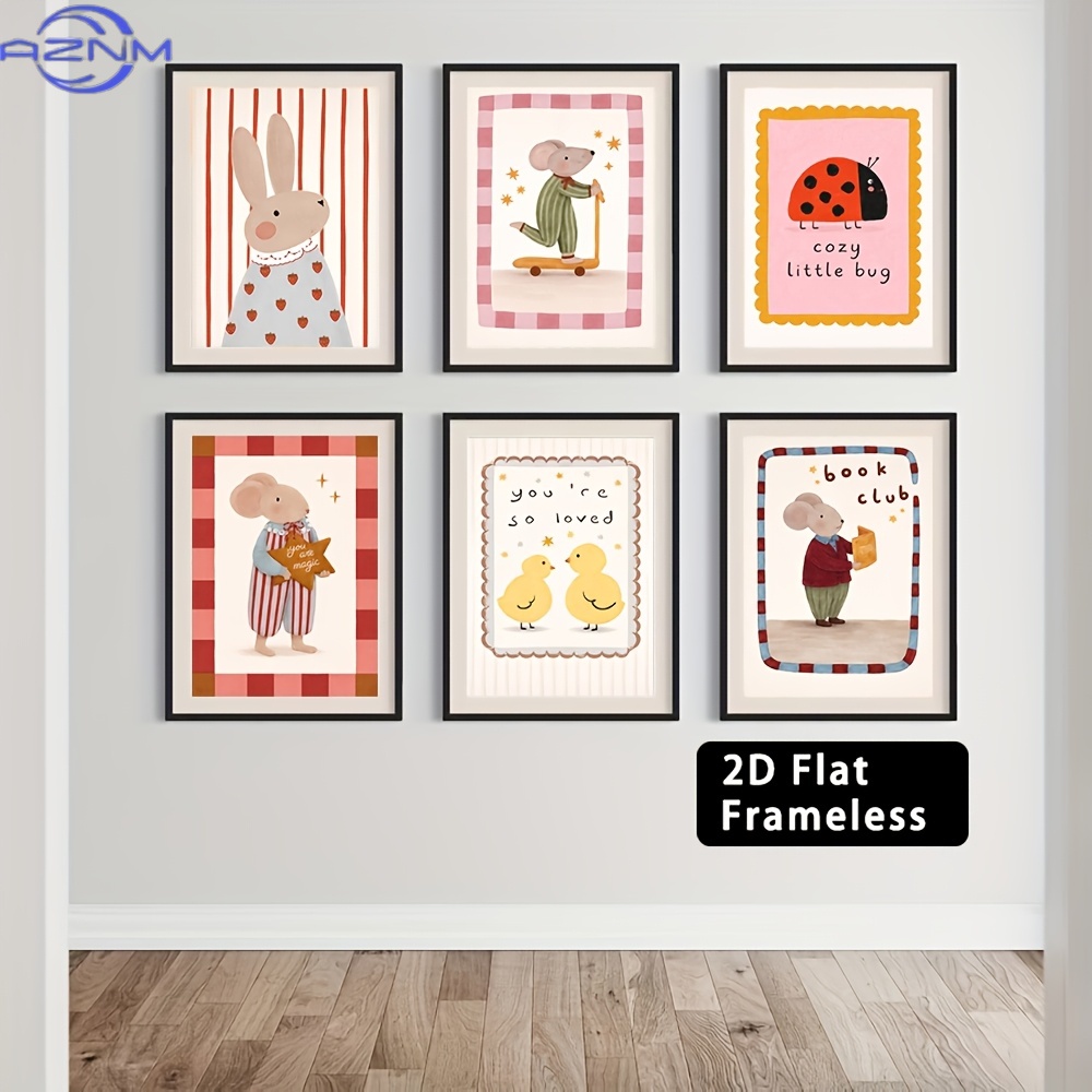 6pcs Frameless Cute Cartoon An - Baby Nursery Wall Art ulasan dan harga