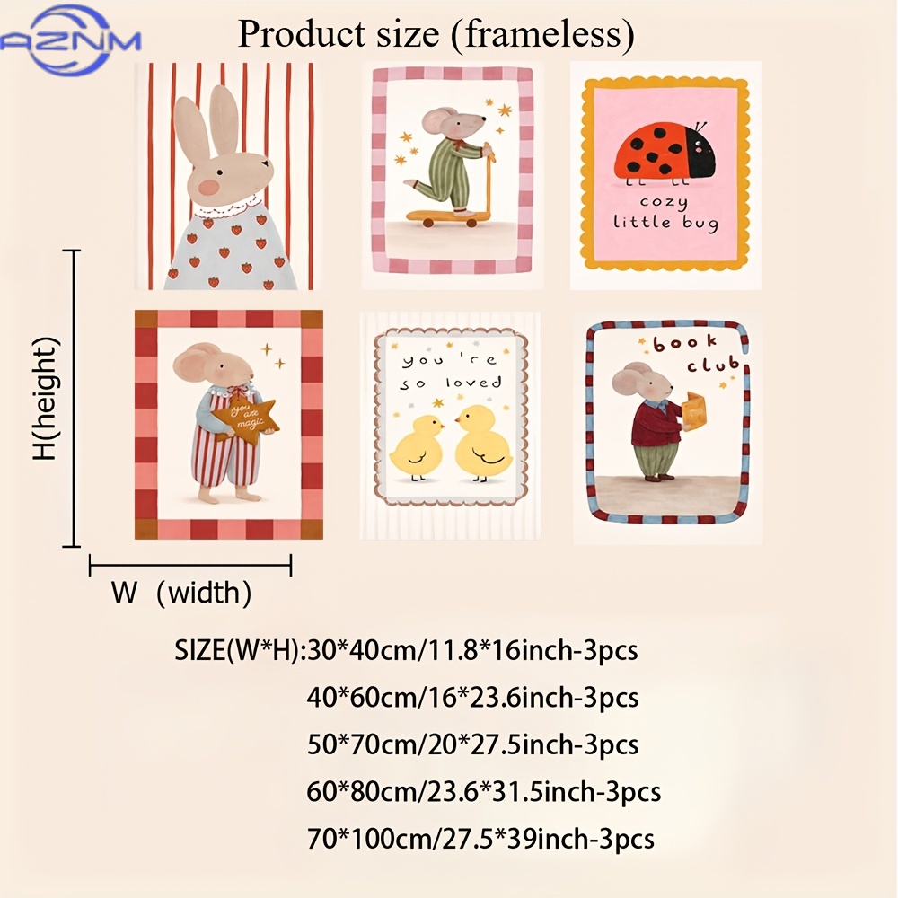 6pcs Frameless Cute Cartoon An - Baby Nursery Wall Art ulasan dan harga