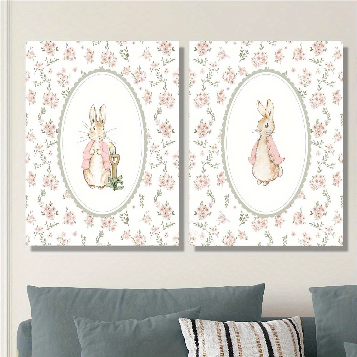 2pcs Retro Easter Rabbit Canva - Baby Nursery Decor Girl ulasan dan harga