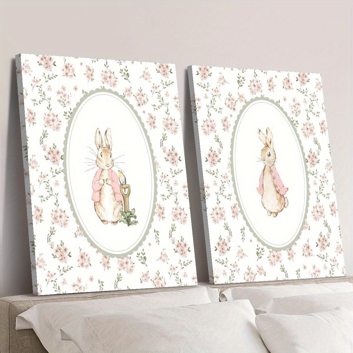 2pcs Retro Easter Rabbit Canva - Baby Nursery Decor Girl ulasan dan harga