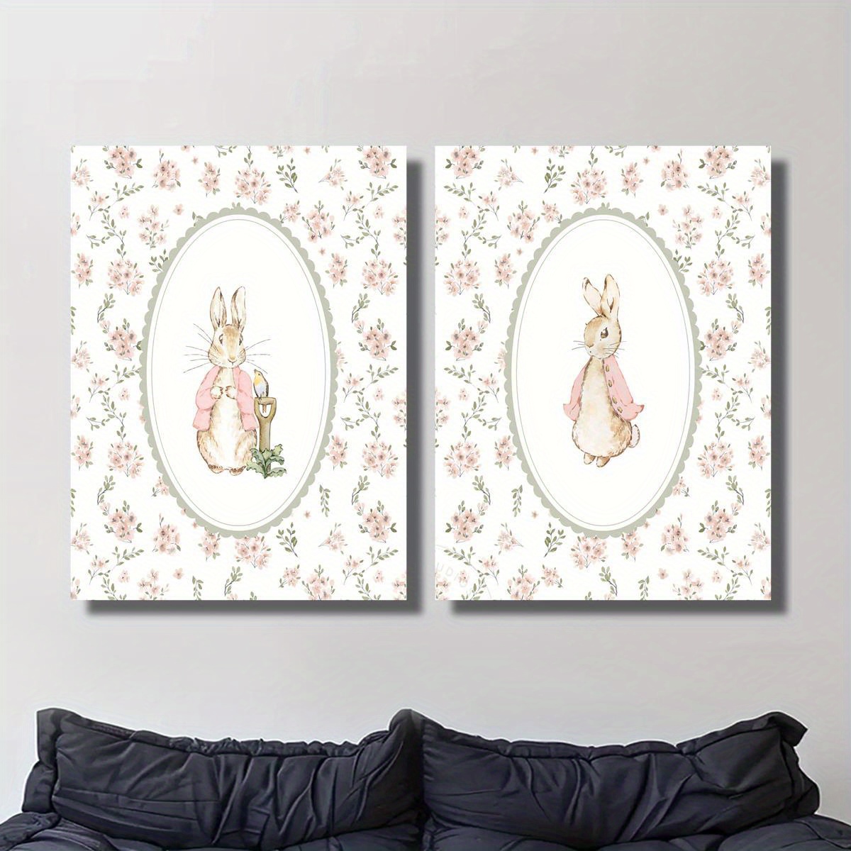 2pcs Retro Easter Rabbit Canva - Baby Nursery Decor Girl ulasan dan harga