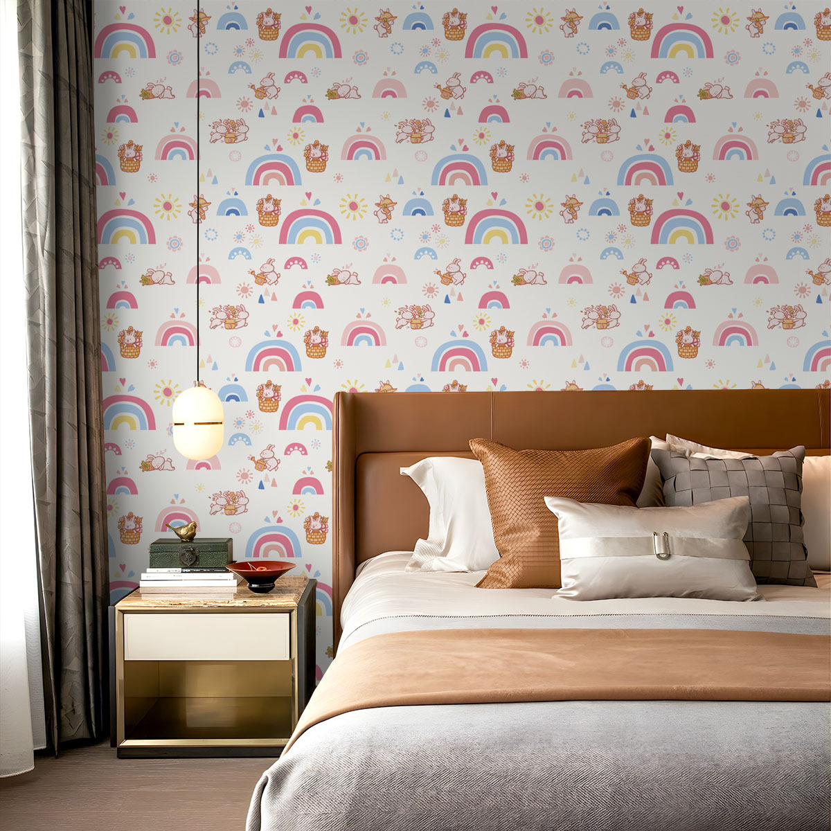 Boho Rainbow Kids Stick and Pe - Baby Nursery Peel And Stick Wallpaper ulasan dan harga