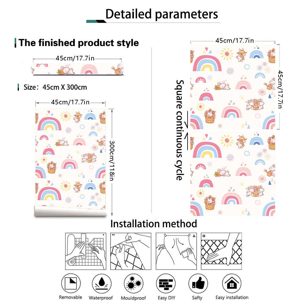 Boho Rainbow Kids Stick and Pe - Baby Nursery Peel And Stick Wallpaper ulasan dan harga