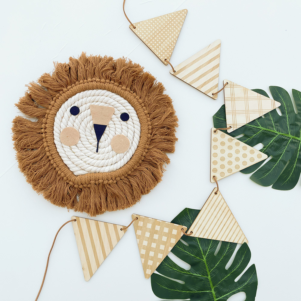 Nordic Wooden Triangle Flag Wa - Baby Nursery Hanging Decor ulasan dan harga