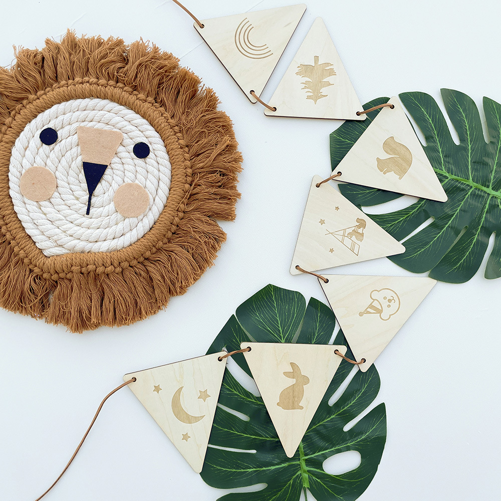 Nordic Wooden Triangle Flag Wa - Baby Nursery Hanging Decor ulasan dan harga