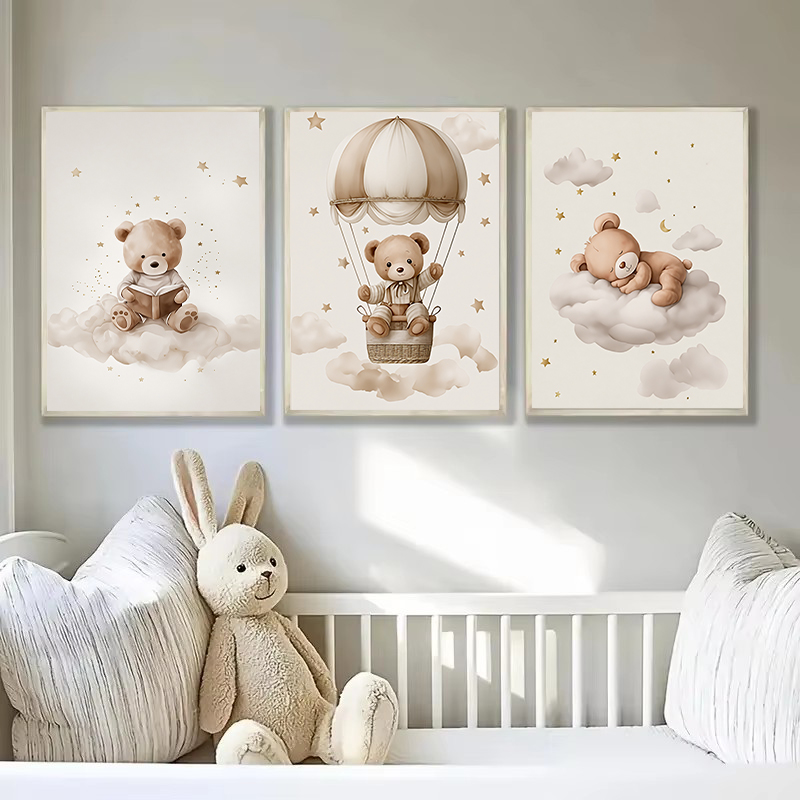 3pcs/set Bohemian Teddy Bear A - Baby Nursery Wall Art ulasan dan harga